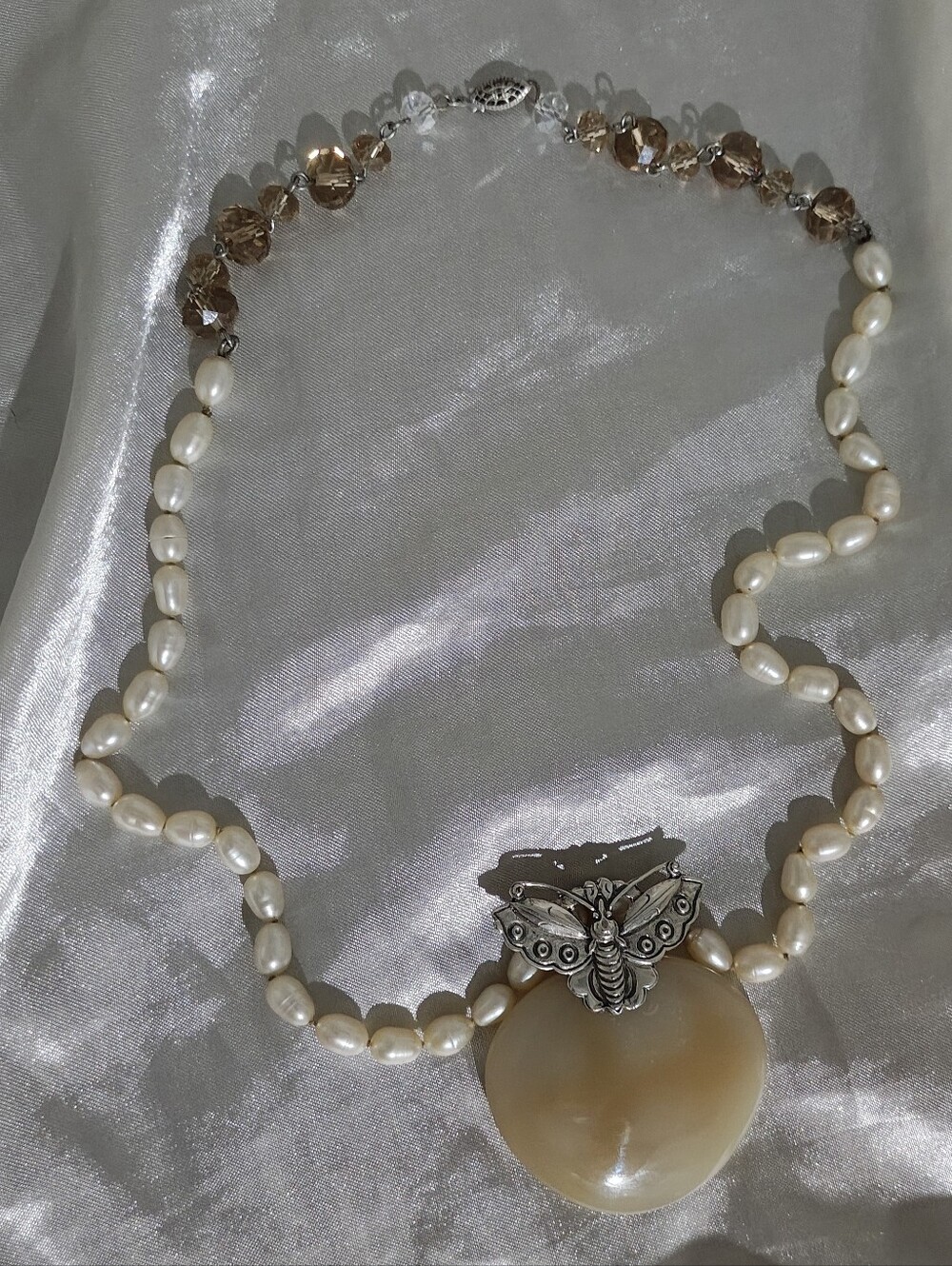 Amy Kahn Russell 925 Artisan Butterfly&Moonstone Freshwater Pearl Necklace - Picture 4 of 7